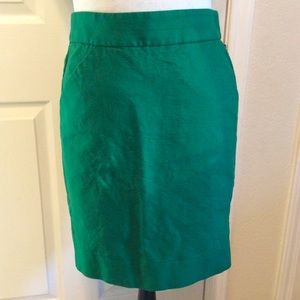 J. Crew pencil skirt mini length basic green 100% cotton with pockets Summer 4P